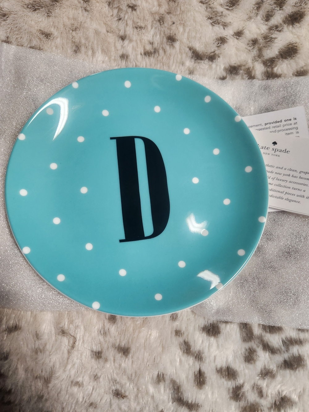 kate spade Turquoise Polka Dot Monogram 'D' Accent Plate